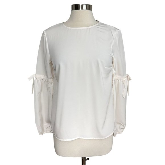 NWT Draper James 6 Willow White Long Sleeve Bell Collection Bow Tie Sleeve Blous - Picture 1 of 7